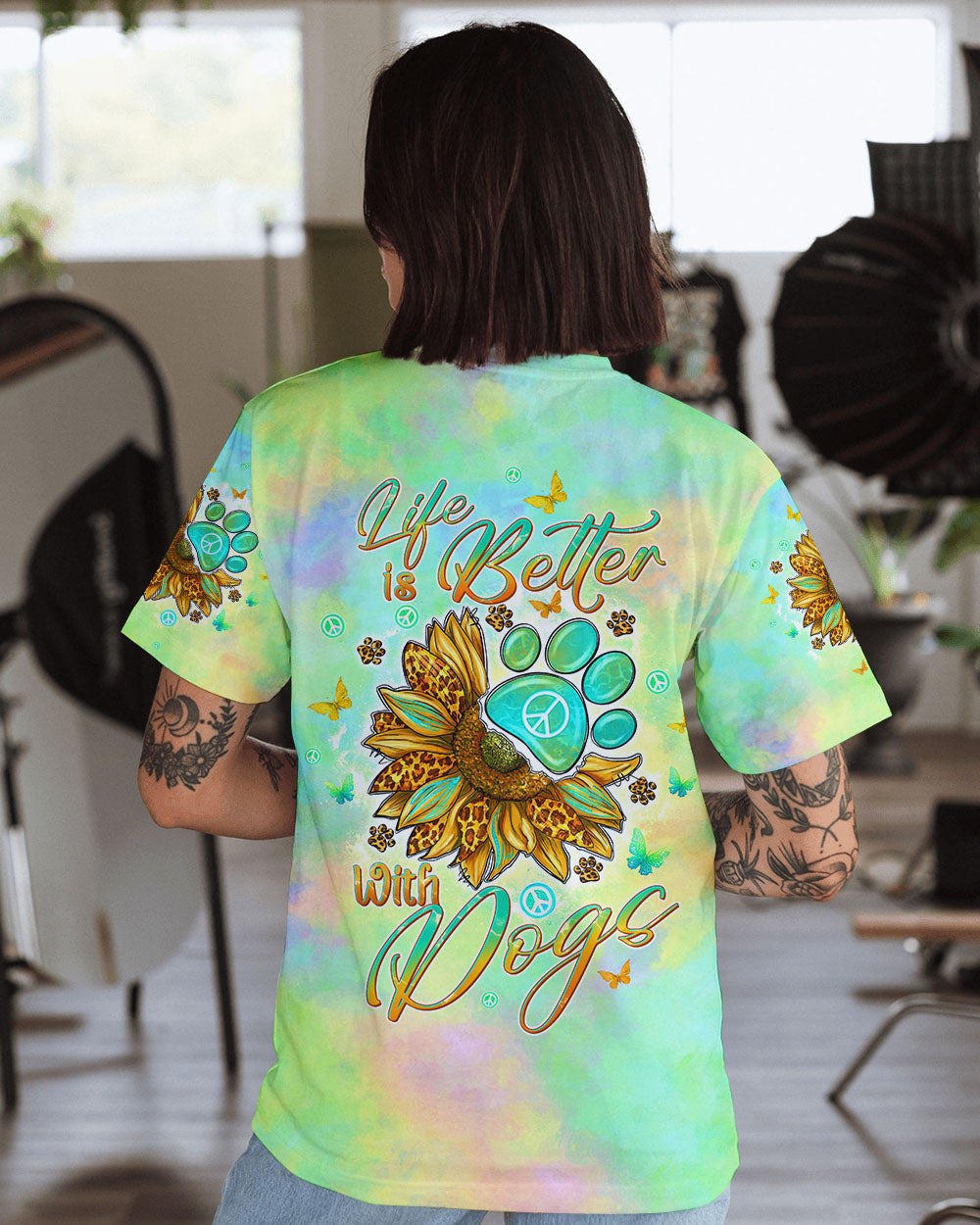 LIFE IS BETTER WITH DOGS SUNFLOWER ALL OVER PRINT - TLTW1506244