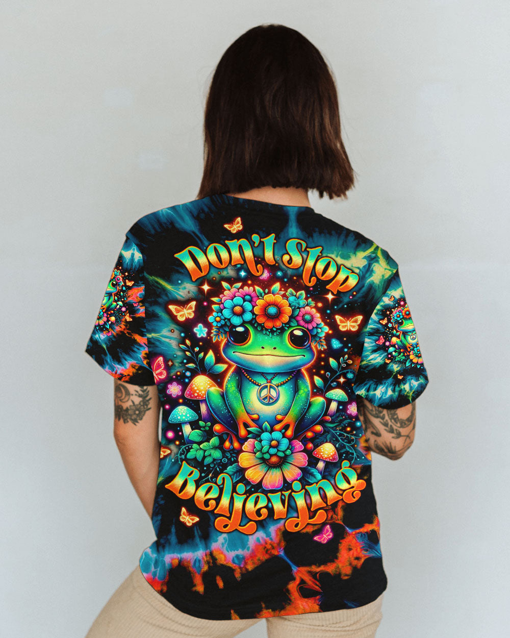 DON'T STOP BELIEVING FROG TIE DYE ALL OVER PRINT - TLTW1511244