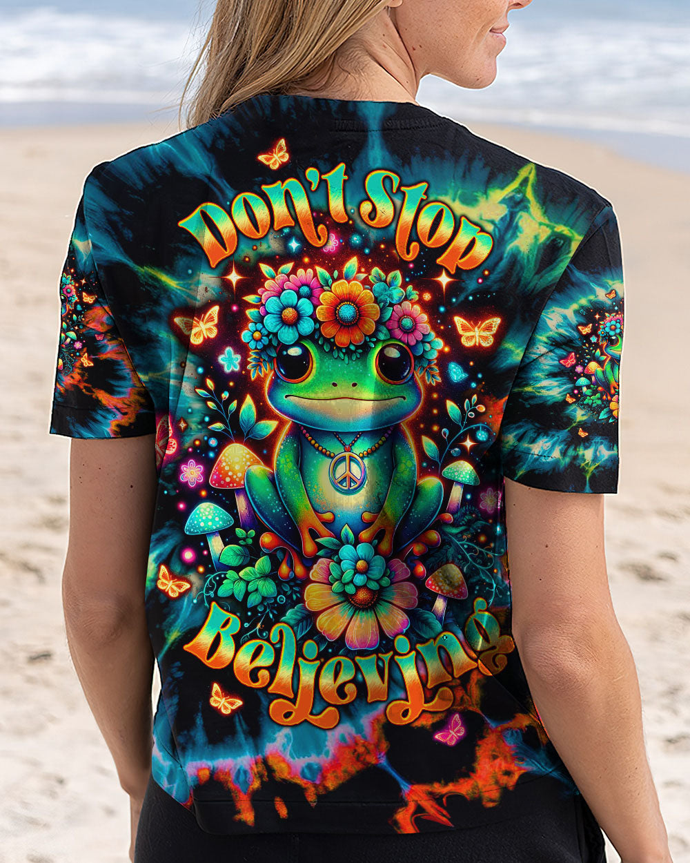 DON'T STOP BELIEVING FROG TIE DYE ALL OVER PRINT - TLTW1511244