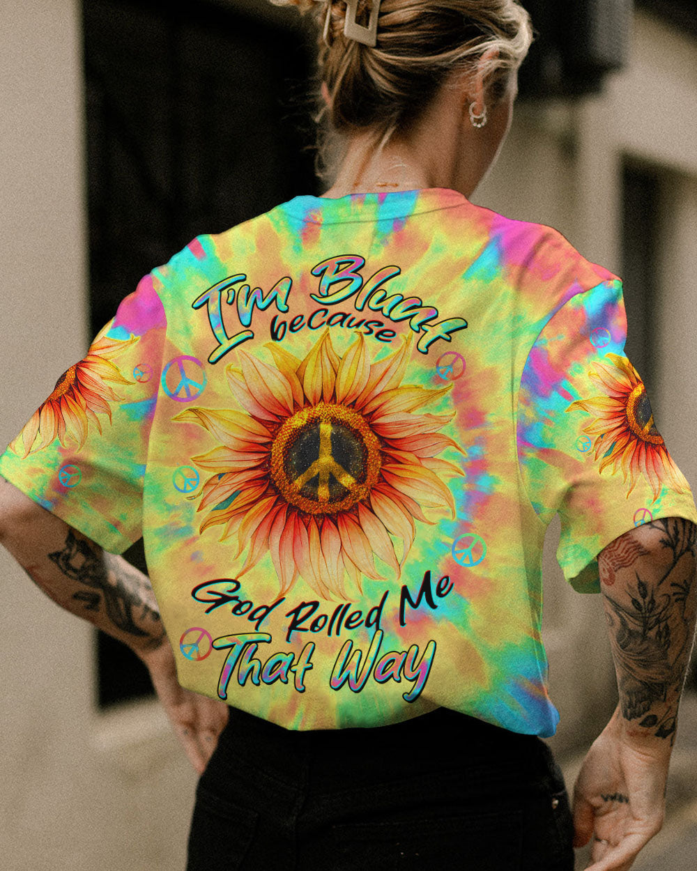 I'M BLUNT BECAUSE GOD ROLLED ME SUNFLOWER TIE DYE ALL OVER PRINT - TLTW1906232