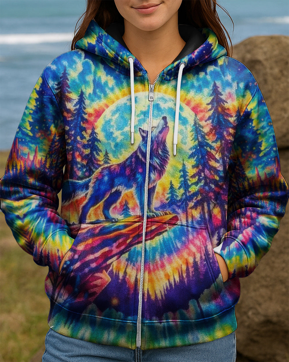 WOLF IN THE FOREST COLORFUL SWIRL ALL OVER PRINT  - TLTW2001264