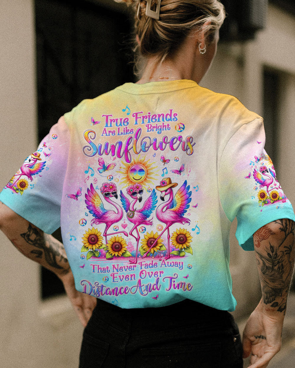 TRUE FRIENDS ARE LIKE BRIGHT SUNFLOWERS FLAMINGO ALL OVER PRINT - TLTW2304244