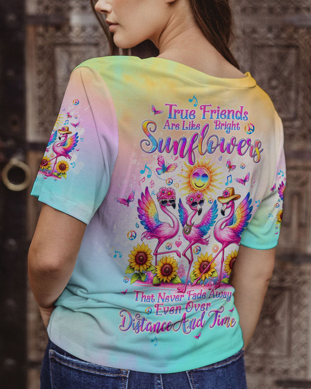TRUE FRIENDS ARE LIKE BRIGHT SUNFLOWERS FLAMINGO ALL OVER PRINT - TLTW2304244