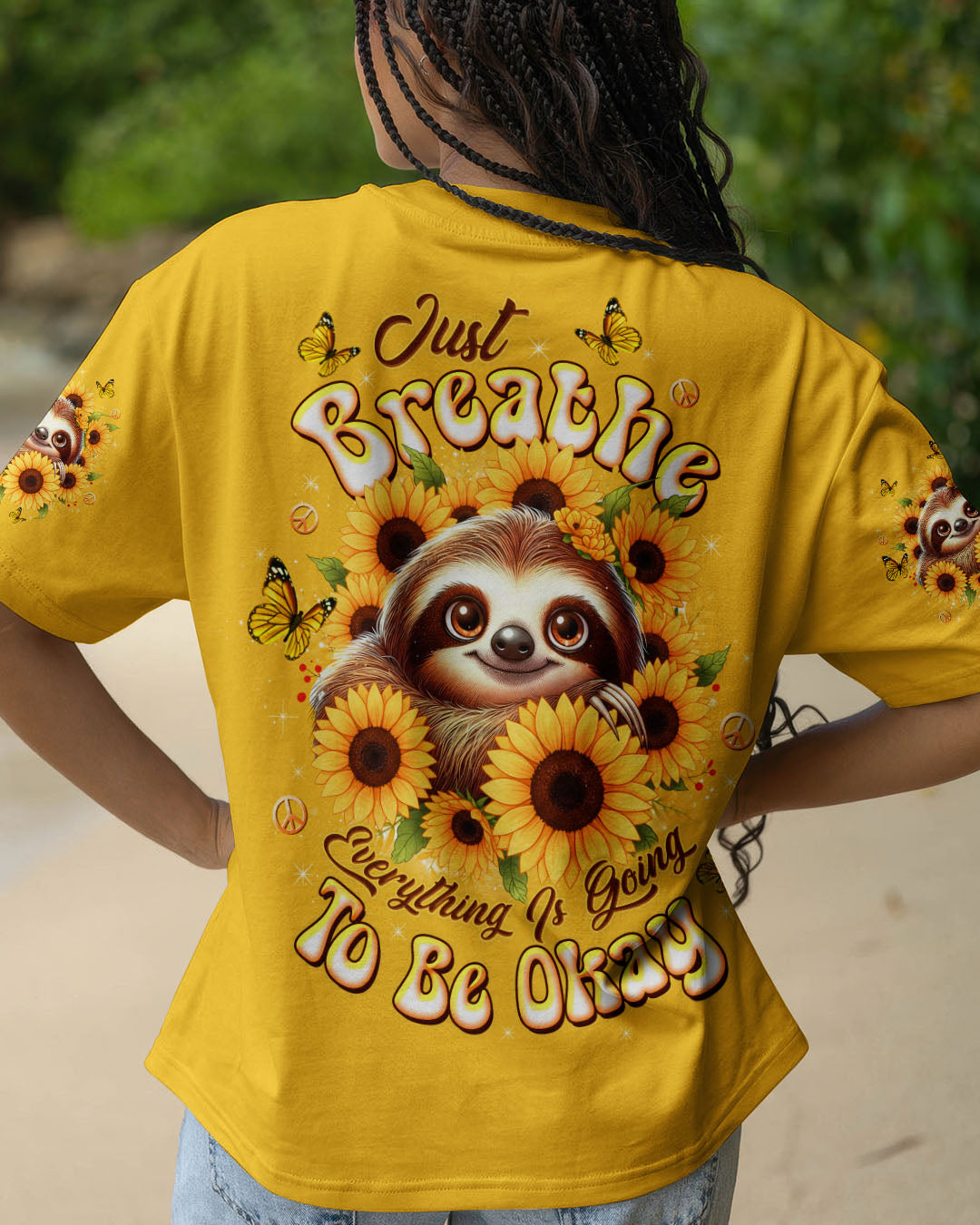 JUST BREATHE SLOTH SUNFLOWER ALL OVER PRINT - TLTW2310252