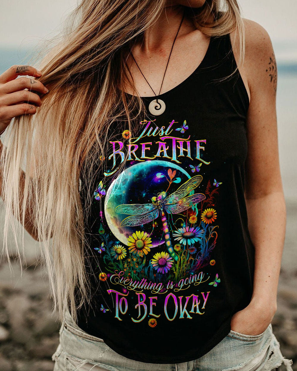 JUST BREATHE DRAGONFLY FLORAL MOON ALL OVER PRINT - TLTW2411232
