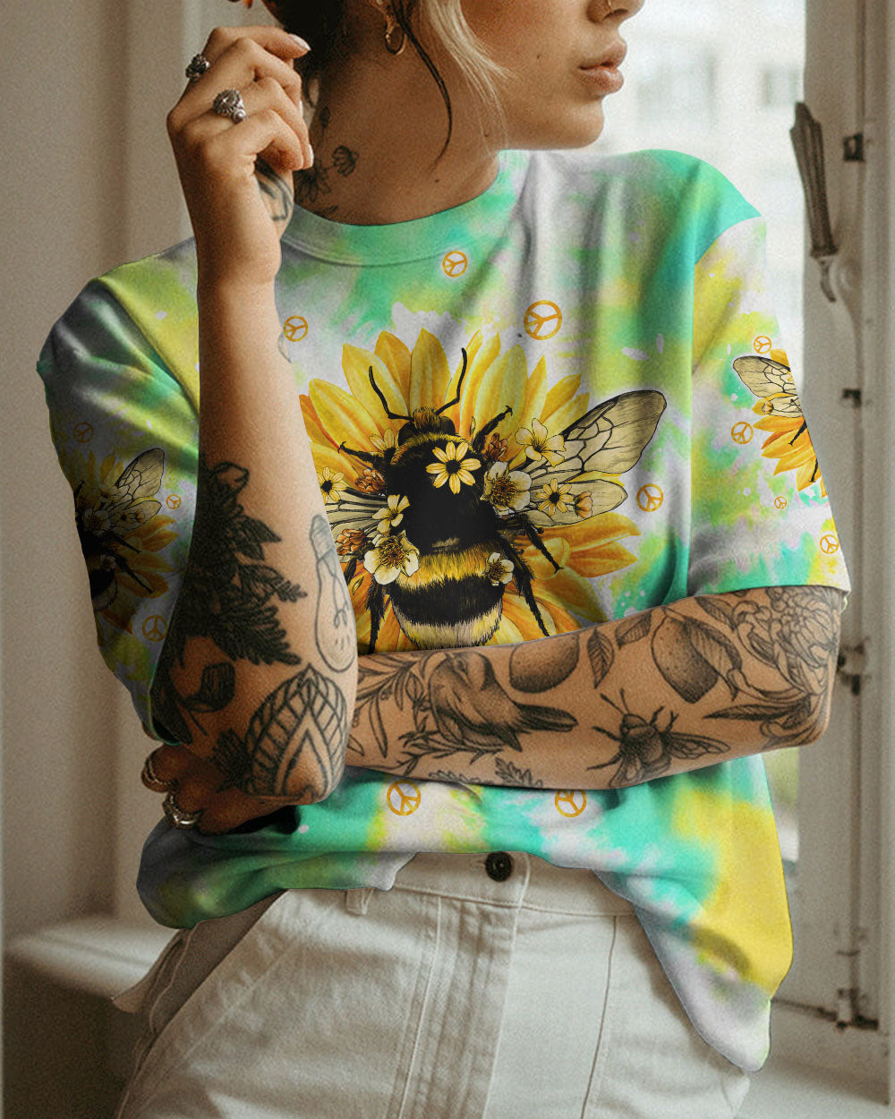 BEE KIND BEE POSITIVE TIE DYE ALL OVER PRINT - TLTW2706234
