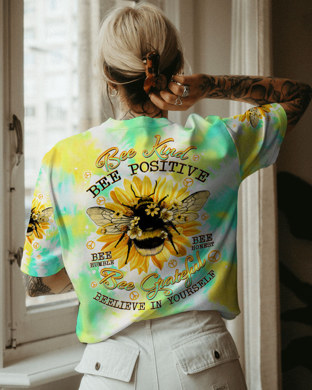 BEE KIND BEE POSITIVE TIE DYE ALL OVER PRINT - TLTW2706234