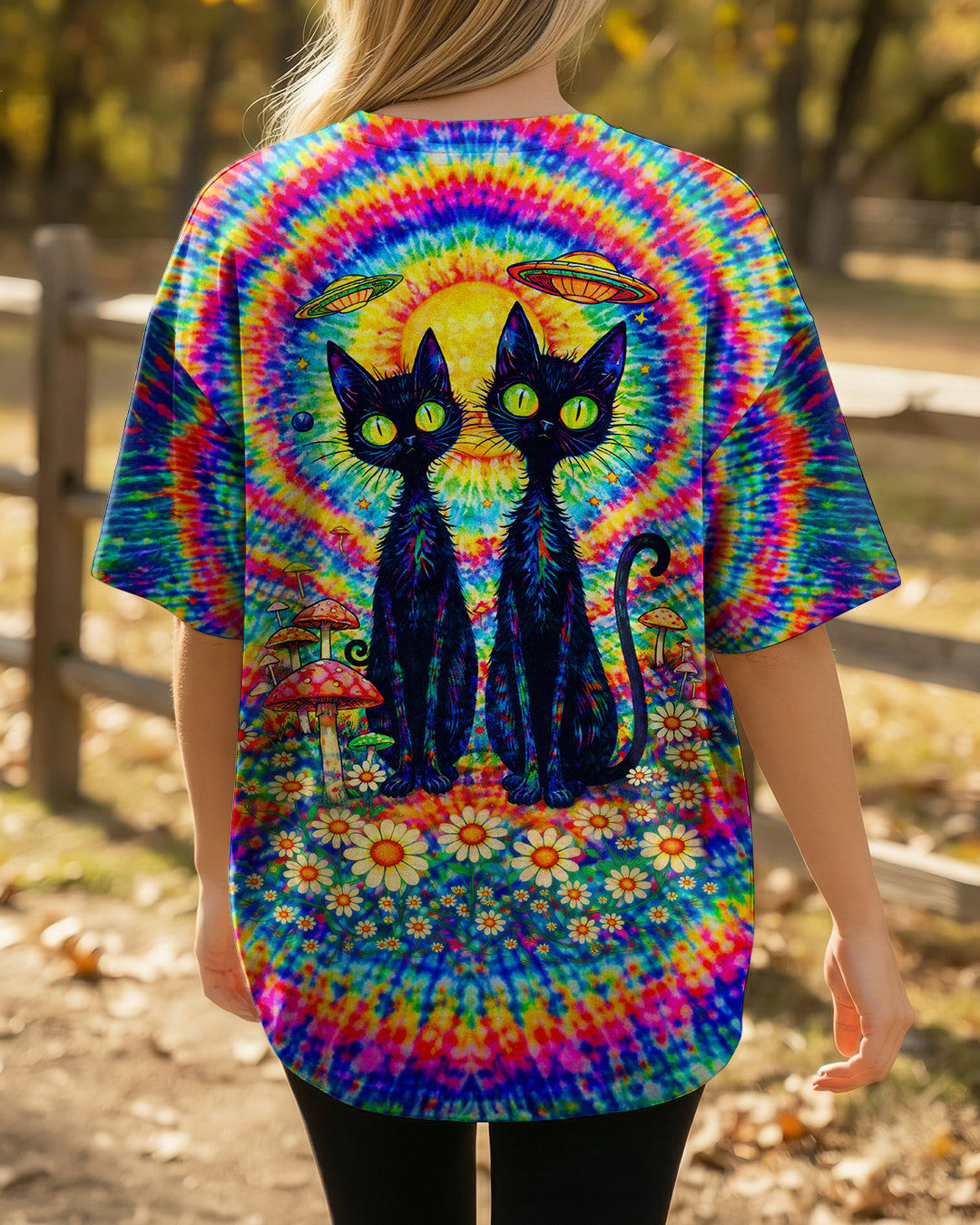 PSYCHEDELIC BLACK CAT COLORFUL SWIRL ALL OVER PRINT - TLTW2801262