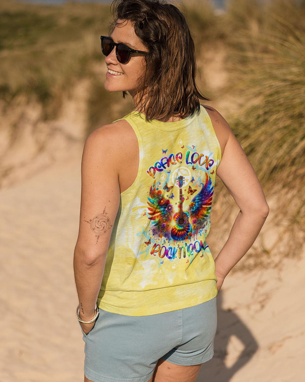 PEACE LOVE ROCK'N' ROLL GUITAR ALL OVER PRINT - TLTW2905243