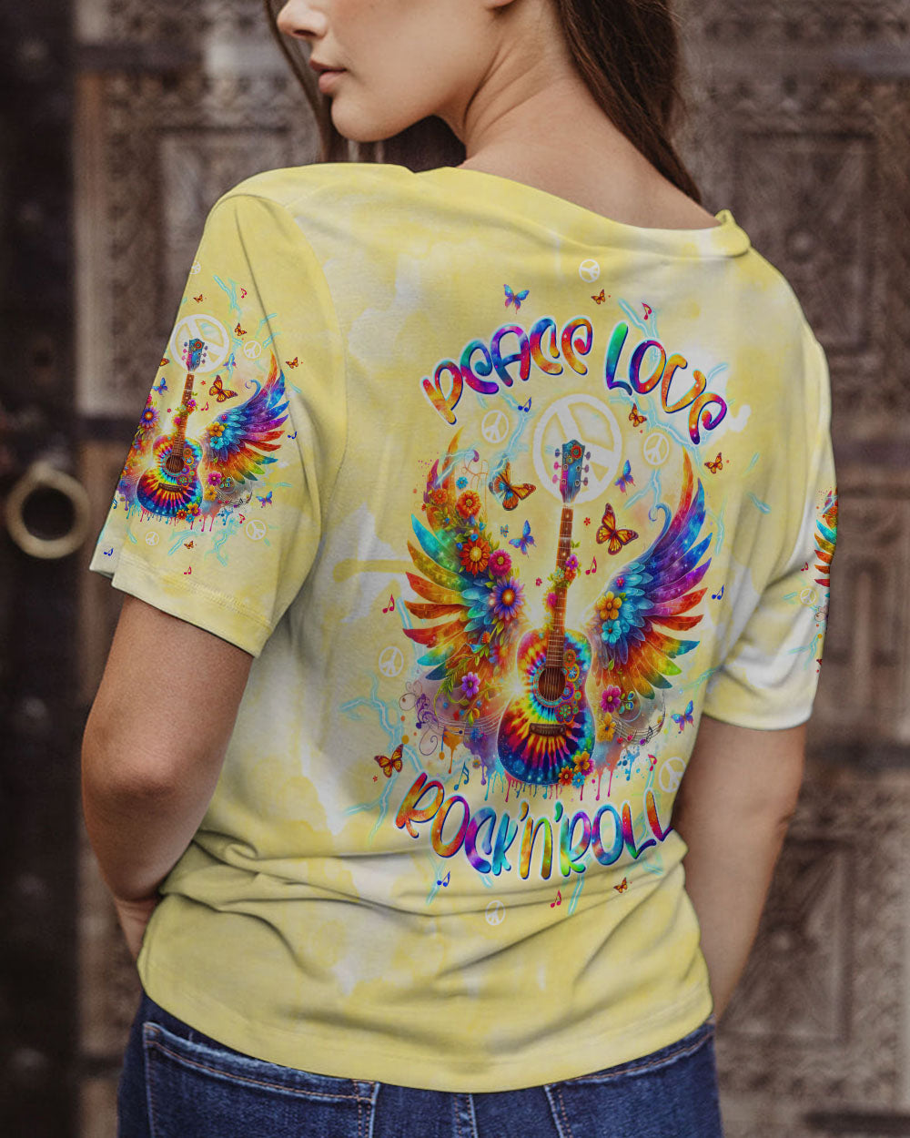 PEACE LOVE ROCK'N' ROLL GUITAR ALL OVER PRINT - TLTW2905243