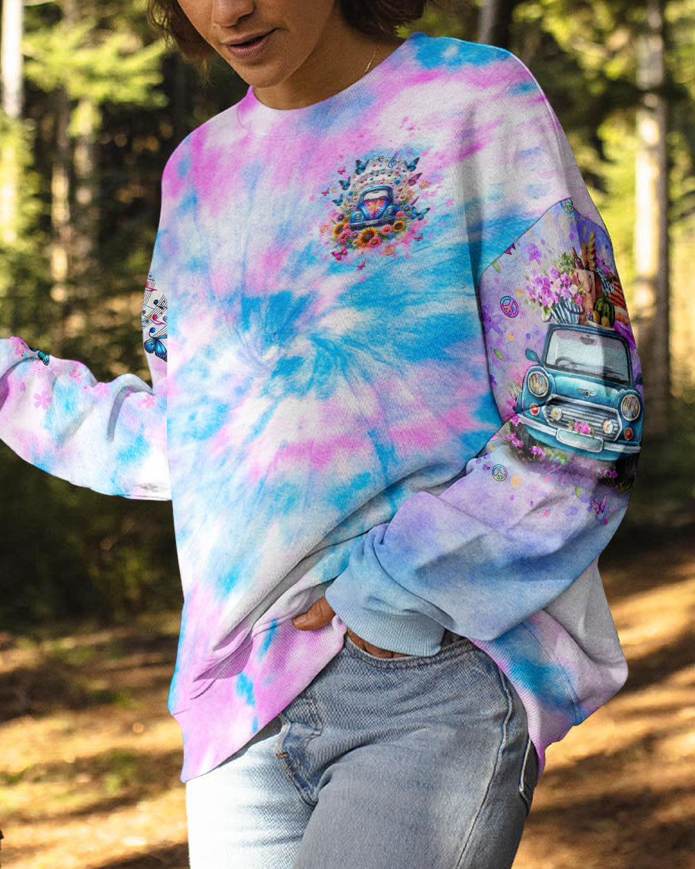 RUNNIN' AGAINST THE WIND FLORAL TIE DYE ALL OVER PRINT - TLTW3011232