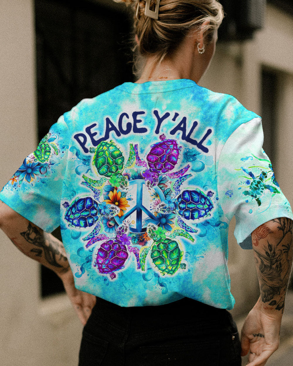 PEACE Y'ALL TURTLES TIE DYE ALL OVER PRINT - TY0507234