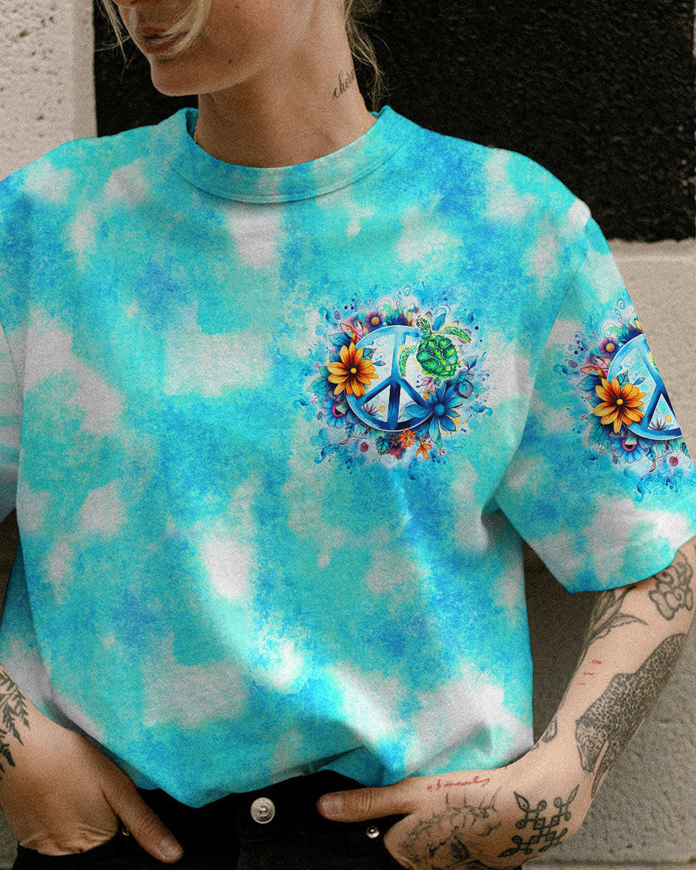 PEACE Y'ALL TURTLES TIE DYE ALL OVER PRINT - TY0507234