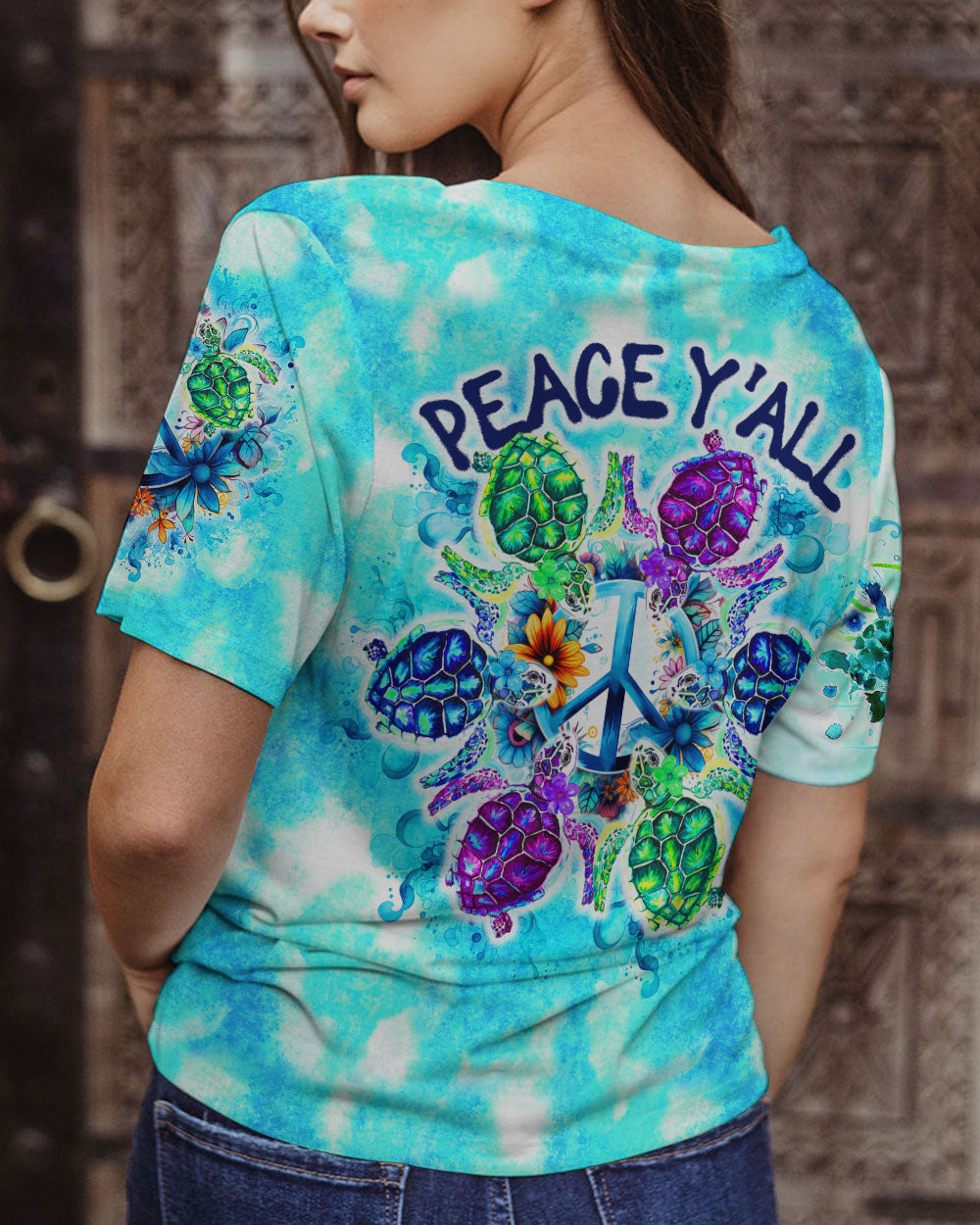 PEACE Y'ALL TURTLES TIE DYE ALL OVER PRINT - TY0507234