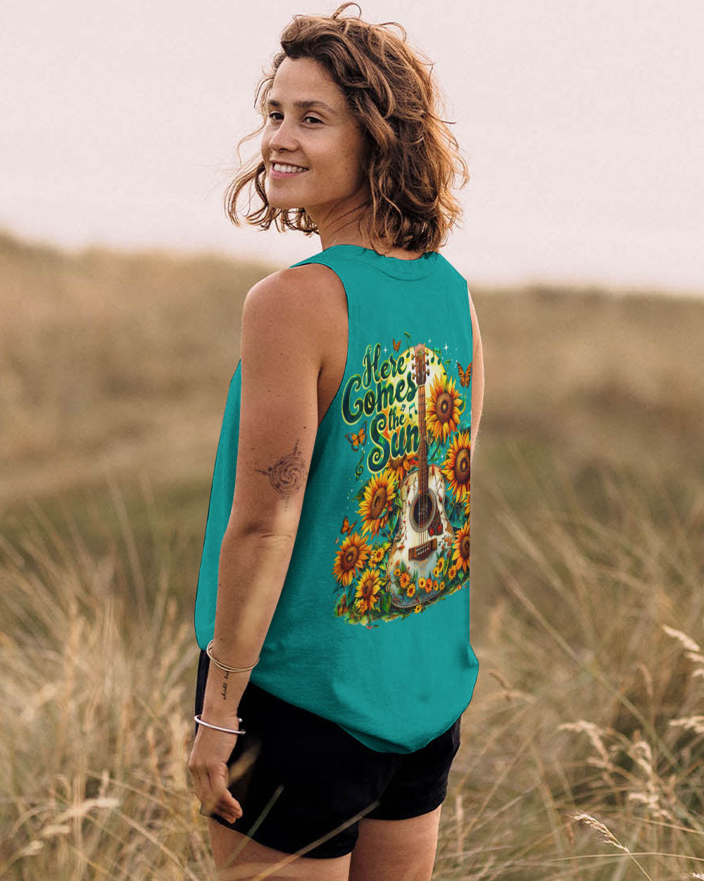HERE COMES THE SUN GUITAR SUNFLOWERS ALL OVER PRINT - TY1204241