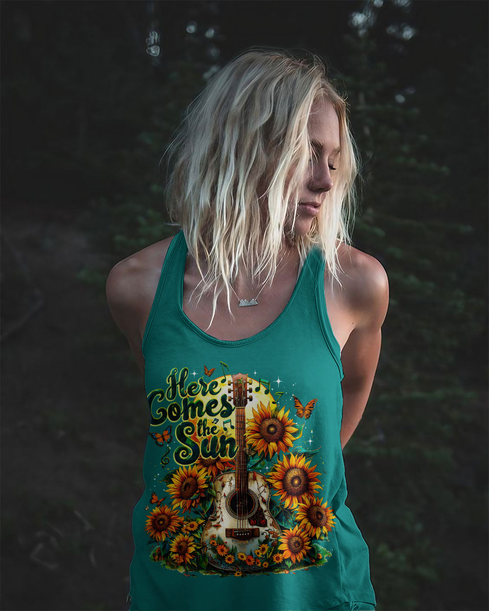 HERE COMES THE SUN GUITAR SUNFLOWERS ALL OVER PRINT - TY1204241