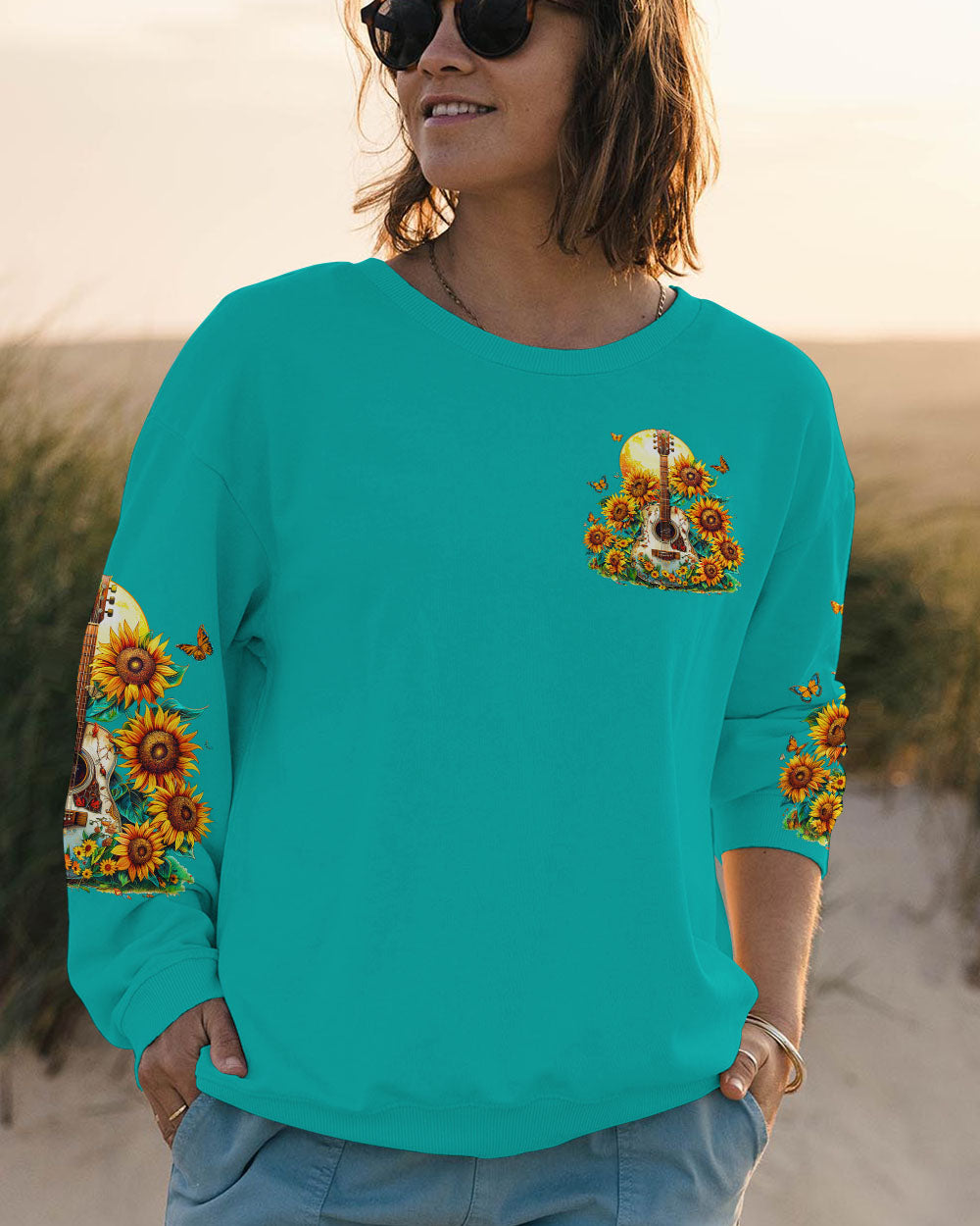 HERE COMES THE SUN GUITAR SUNFLOWERS ALL OVER PRINT - TY1204241