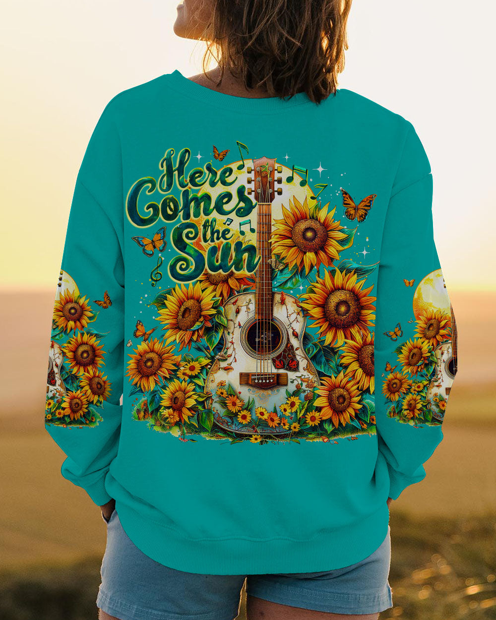 HERE COMES THE SUN GUITAR SUNFLOWERS ALL OVER PRINT - TY1204241