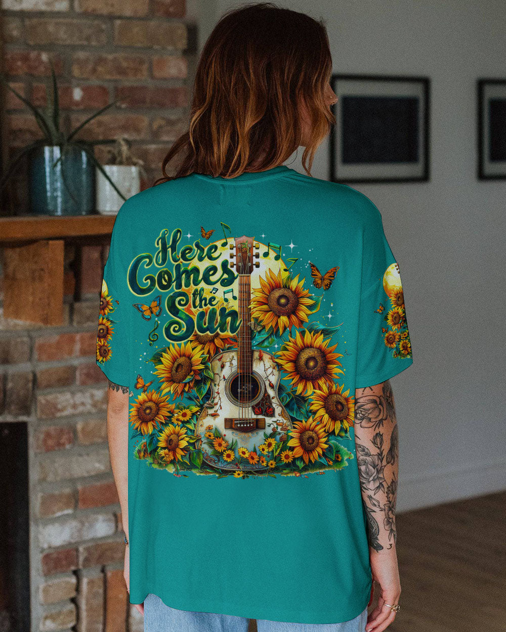 HERE COMES THE SUN GUITAR SUNFLOWERS ALL OVER PRINT - TY1204241
