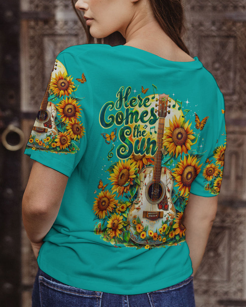 HERE COMES THE SUN GUITAR SUNFLOWERS ALL OVER PRINT - TY1204241