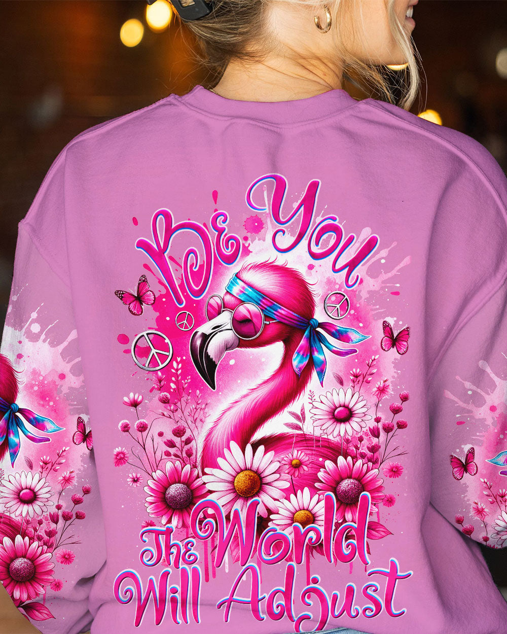 BE YOU THE WORLD WILL ADJUST FLAMINGO ALL OVER PRINT - TY2411231
