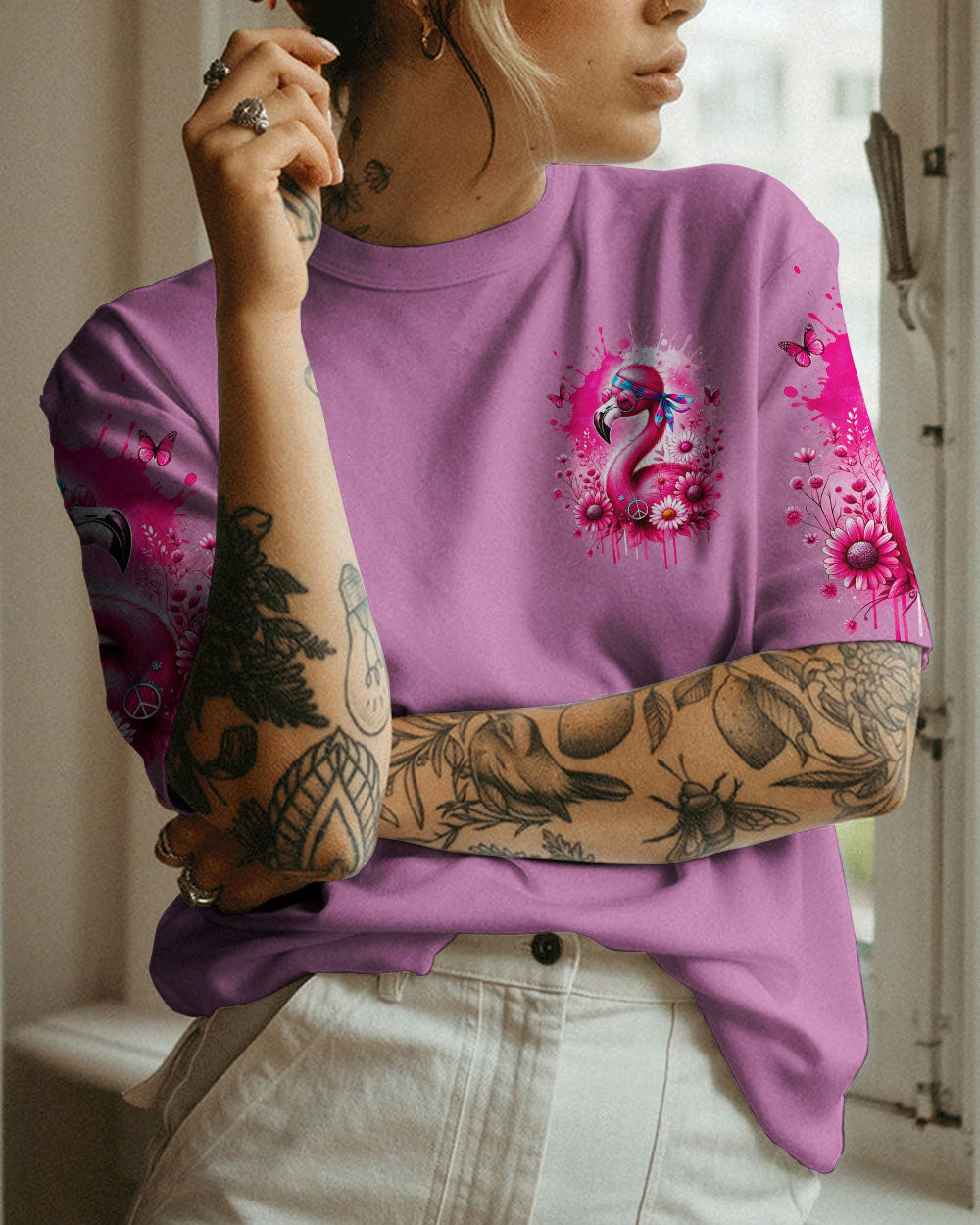 BE YOU THE WORLD WILL ADJUST FLAMINGO ALL OVER PRINT - TY2411231