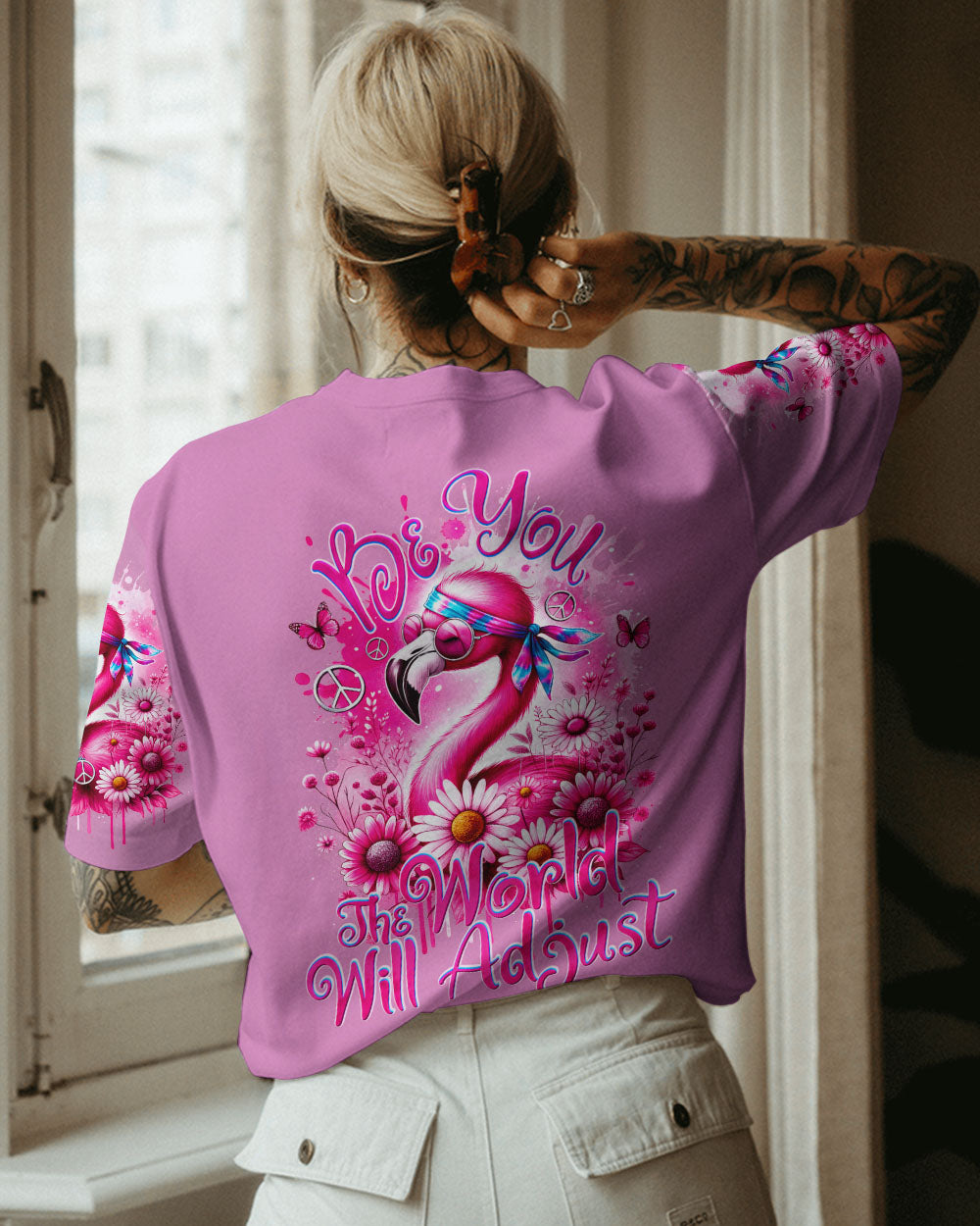 BE YOU THE WORLD WILL ADJUST FLAMINGO ALL OVER PRINT - TY2411231