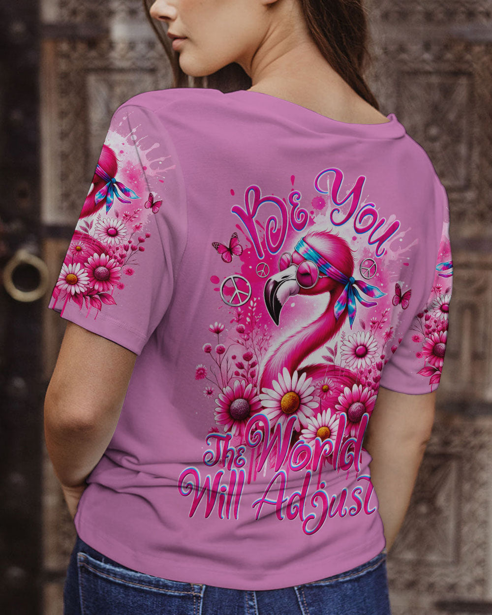 BE YOU THE WORLD WILL ADJUST FLAMINGO ALL OVER PRINT - TY2411231