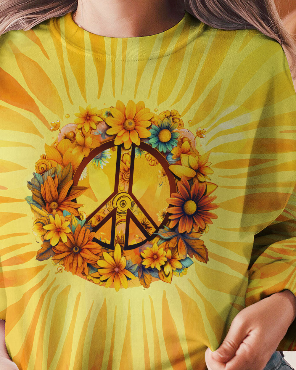PEACE Y'ALL SUNFLOWERS TIE DYE ALL OVER PRINT - TY3006231