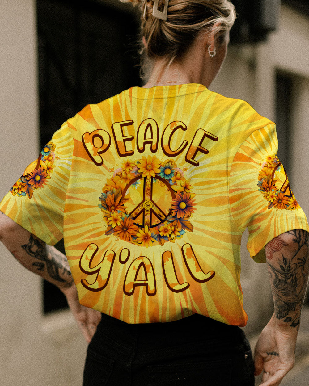 PEACE Y'ALL SUNFLOWERS TIE DYE ALL OVER PRINT - TY3006231