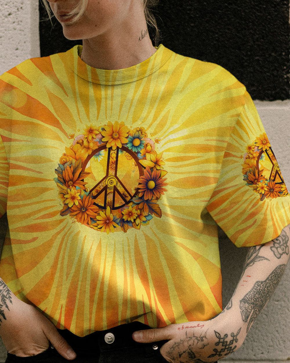 PEACE Y'ALL SUNFLOWERS TIE DYE ALL OVER PRINT - TY3006231