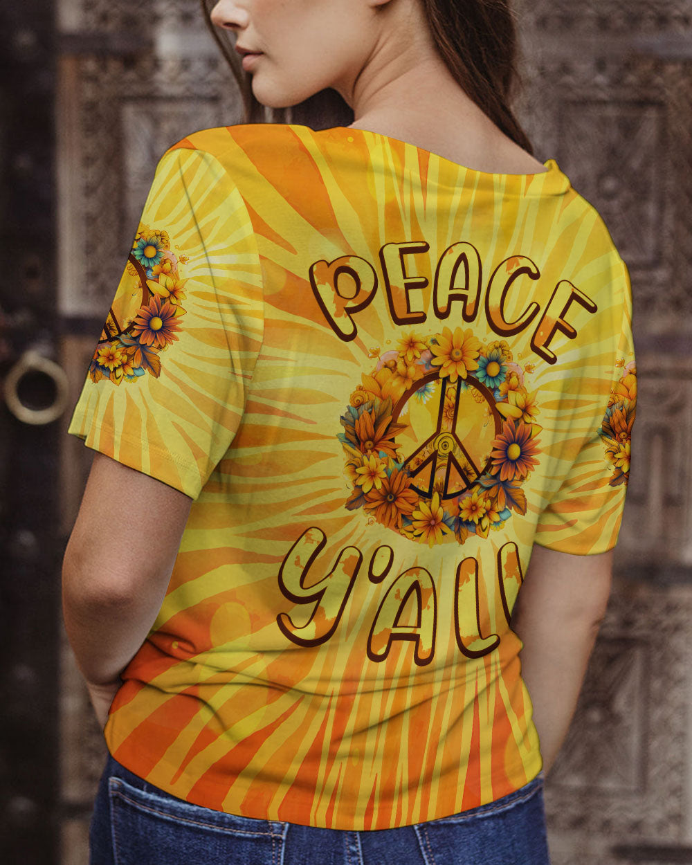 PEACE Y'ALL SUNFLOWERS TIE DYE ALL OVER PRINT - TY3006231