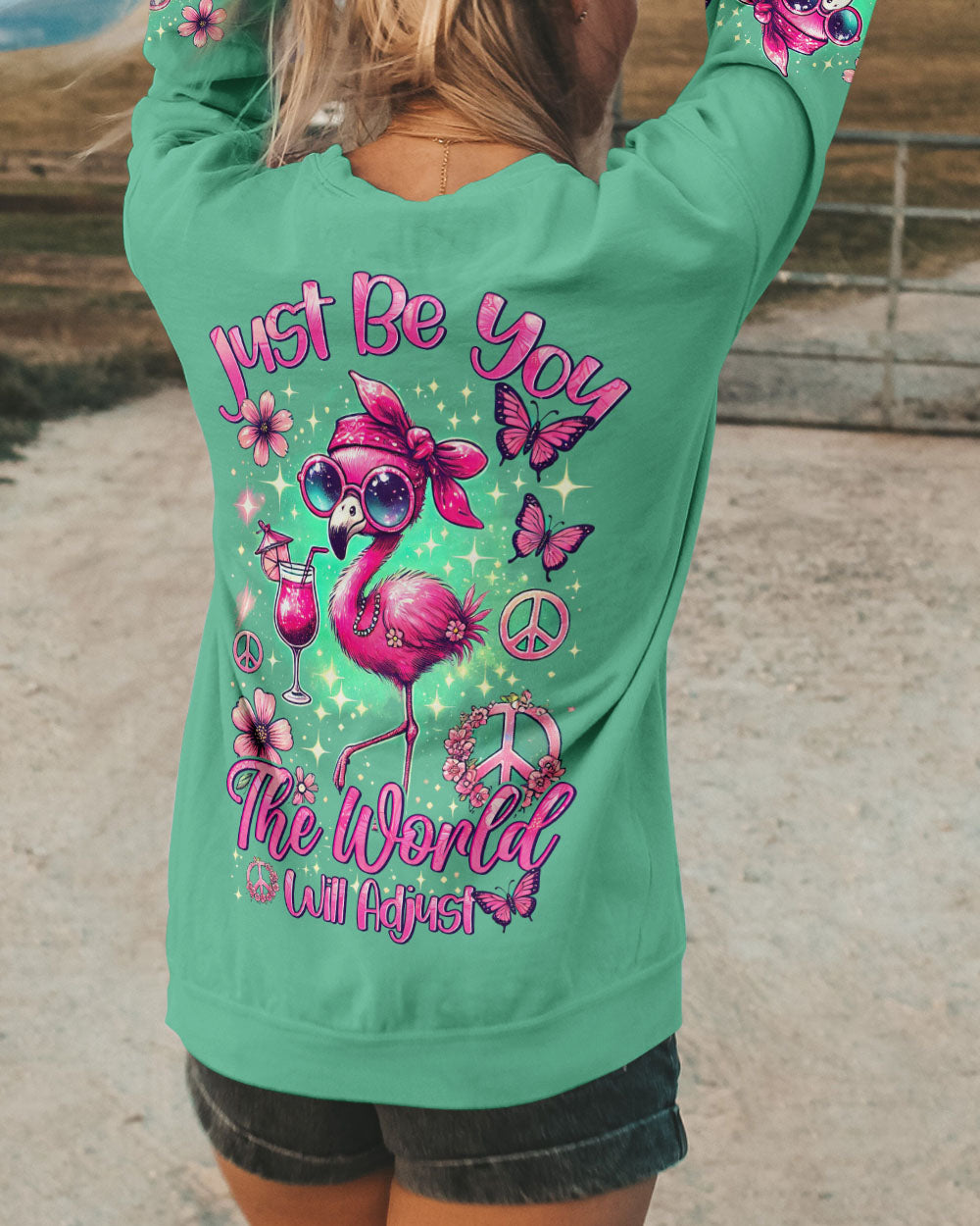 JUST BE YOU THE WORLD WILL ADJUST FLAMINGO ALL OVER PRINT - TYHI2006242