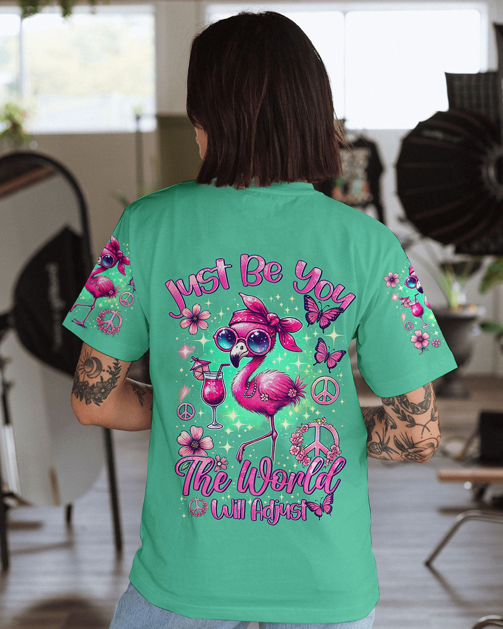 JUST BE YOU THE WORLD WILL ADJUST FLAMINGO ALL OVER PRINT - TYHI2006242