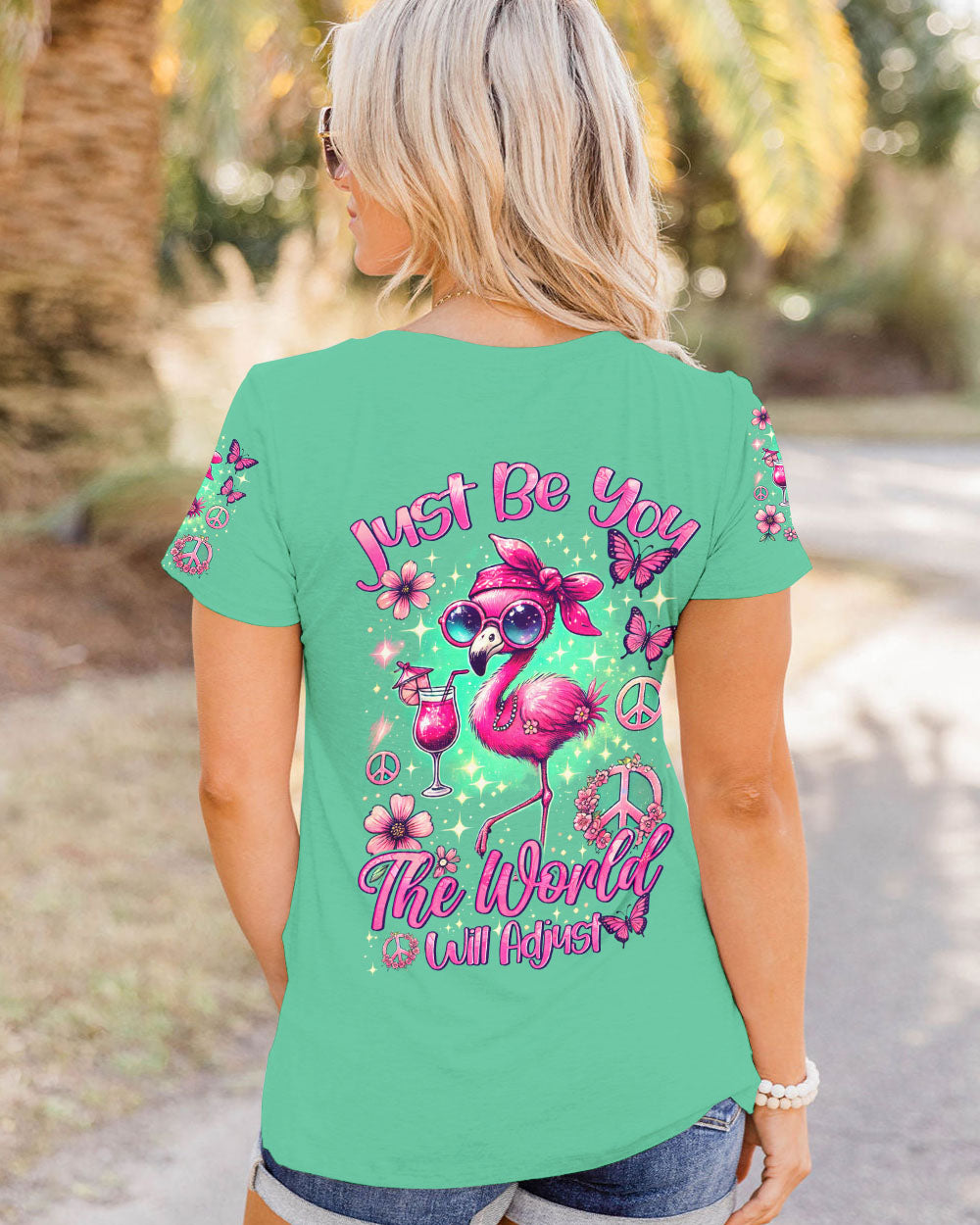 JUST BE YOU THE WORLD WILL ADJUST FLAMINGO ALL OVER PRINT - TYHI2006242