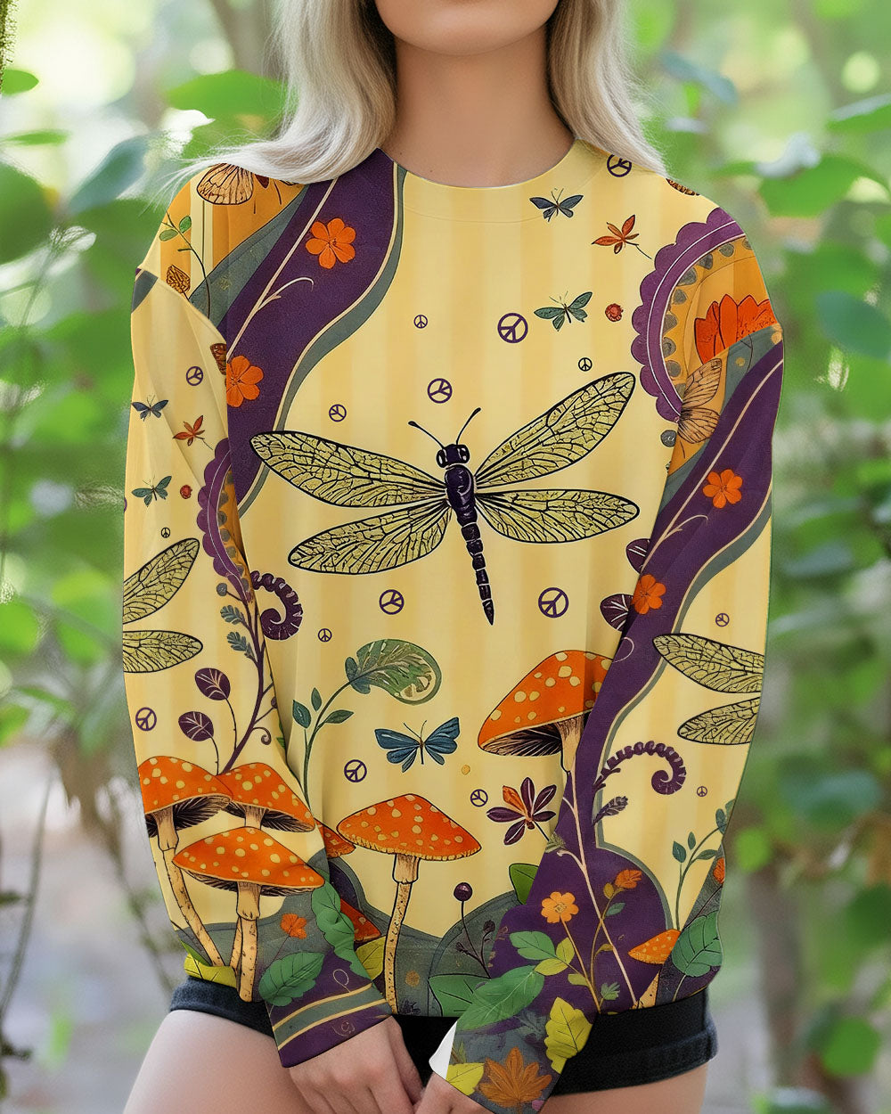MUSHROOMS DRAGONFLIES ALL OVER PRINT - TYPQ0112252