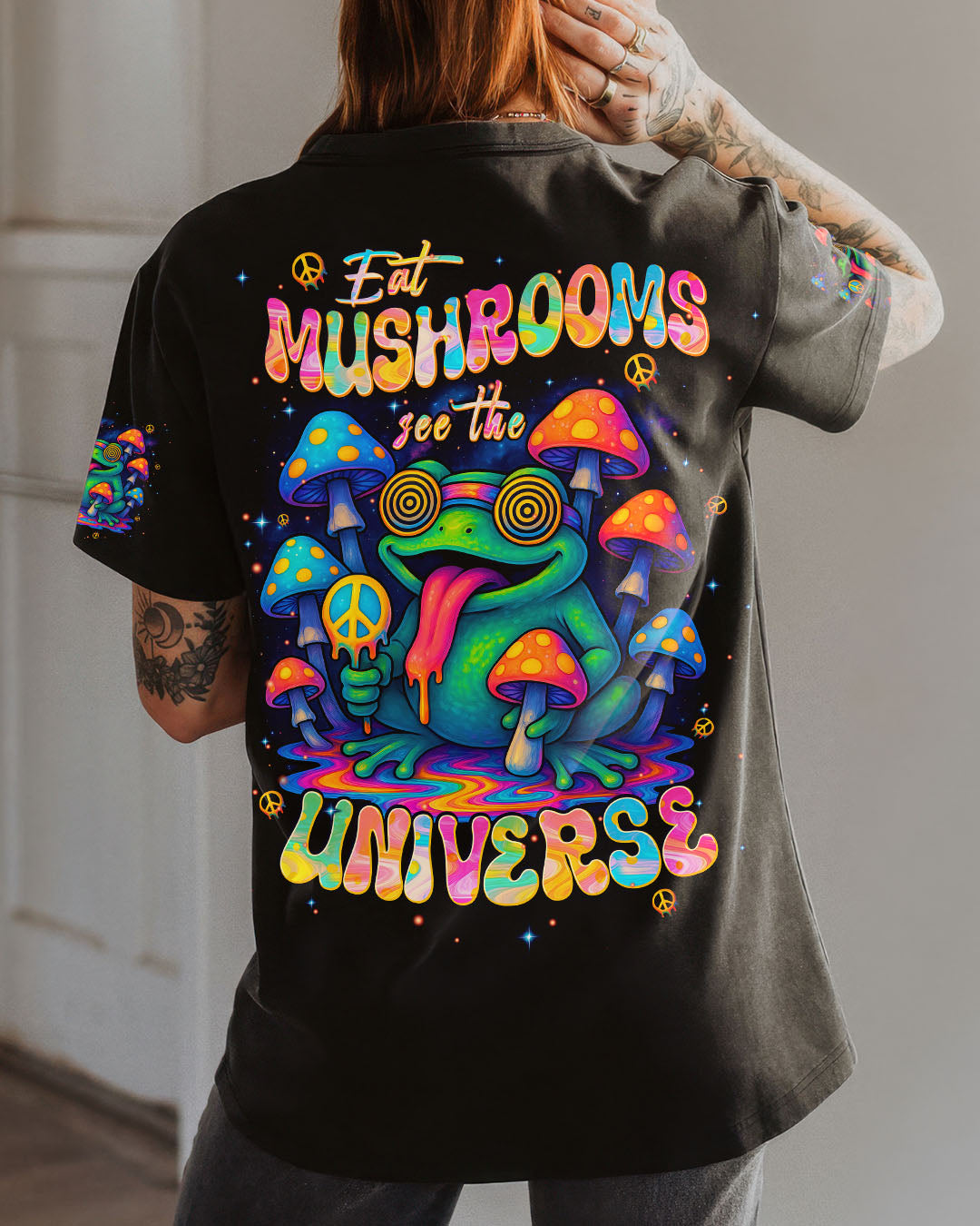 EAT MUSHROOMS SEE THE UNIVERSE FROG ALL OVER PRINT - TYPQ0306254
