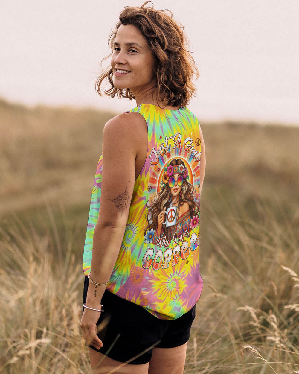 JUST A GIRL WHO LOVES COFFEE TIE DYE ALL OVER PRINT - TYPQ0506251