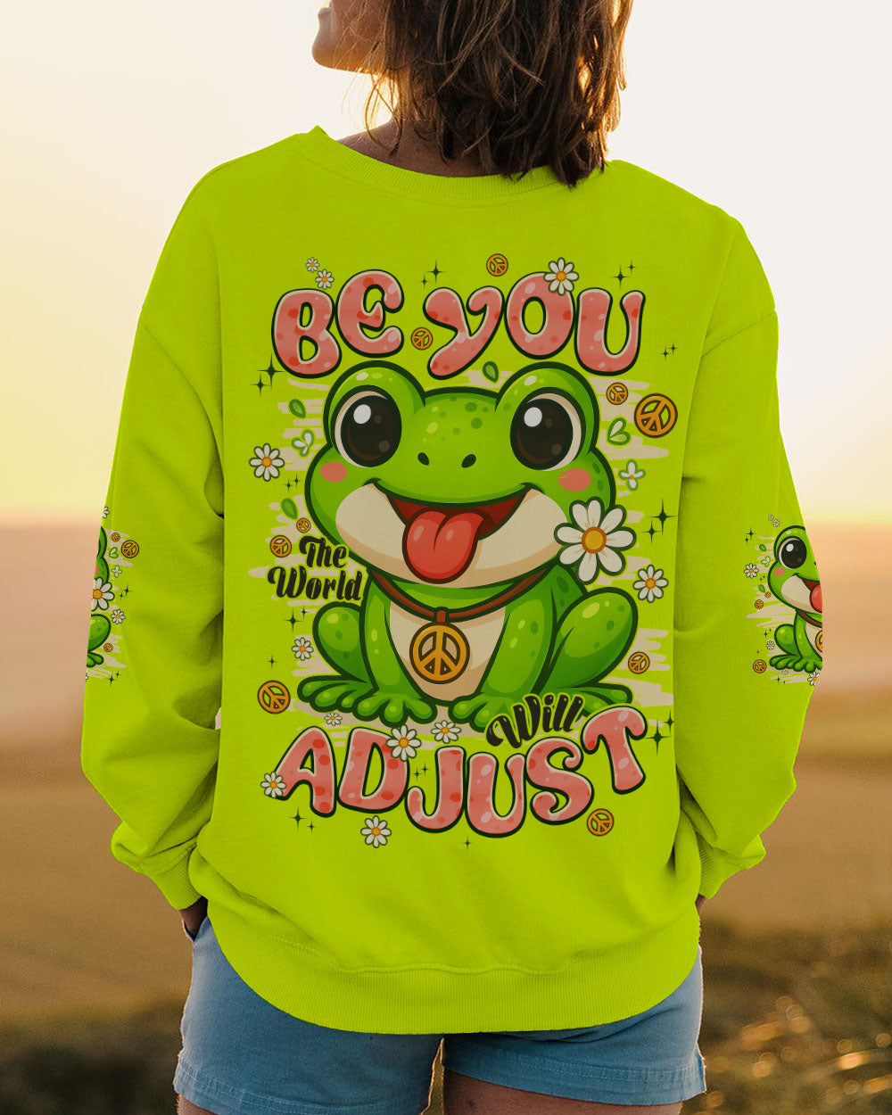 BE YOU THE WORLD WILL ADJUST FROG HIPPIE ALL OVER PRINT - TYPQ0808253