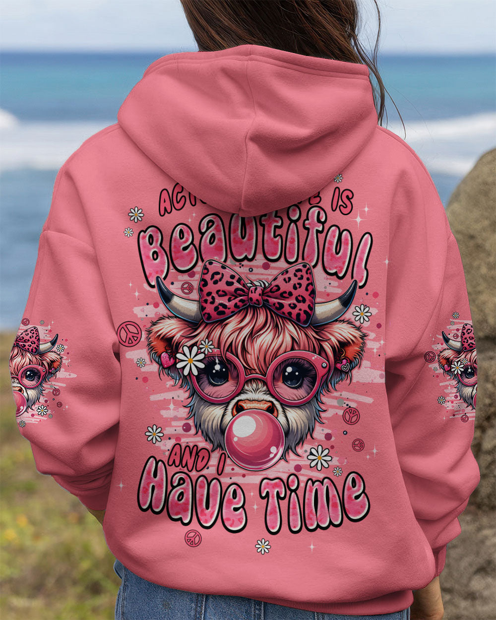 ACTUALLY LIFE IS BEAUTIFUL AND I HAVE TIME COW HIPPIE ALL OVER PRINT - TYPQ1107251