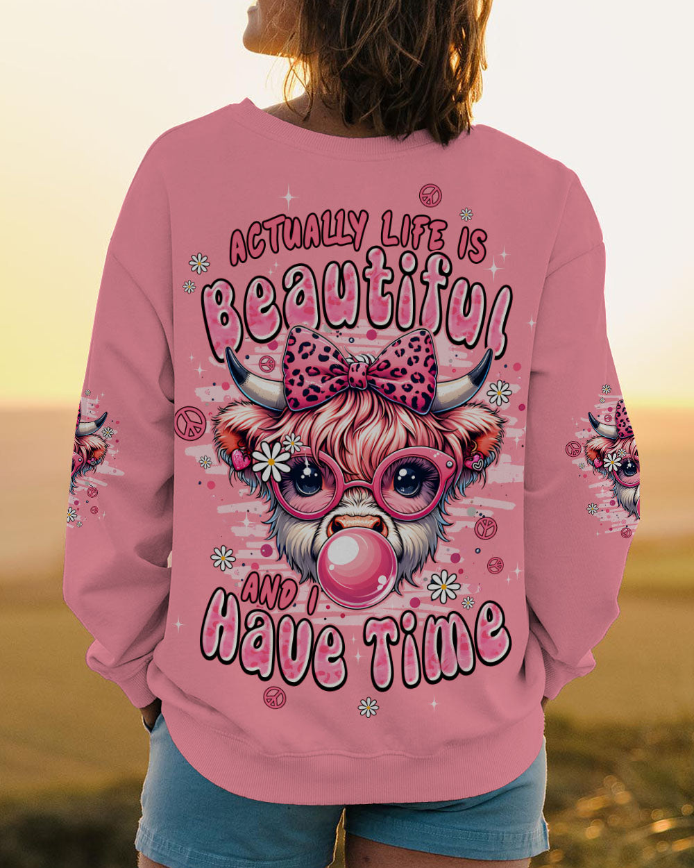 ACTUALLY LIFE IS BEAUTIFUL AND I HAVE TIME COW HIPPIE ALL OVER PRINT - TYPQ1107251