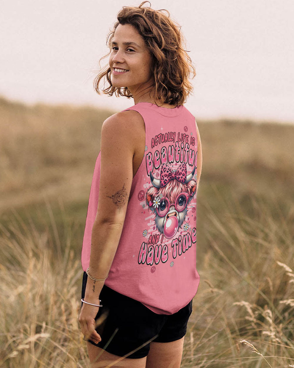 ACTUALLY LIFE IS BEAUTIFUL AND I HAVE TIME COW HIPPIE ALL OVER PRINT - TYPQ1107251