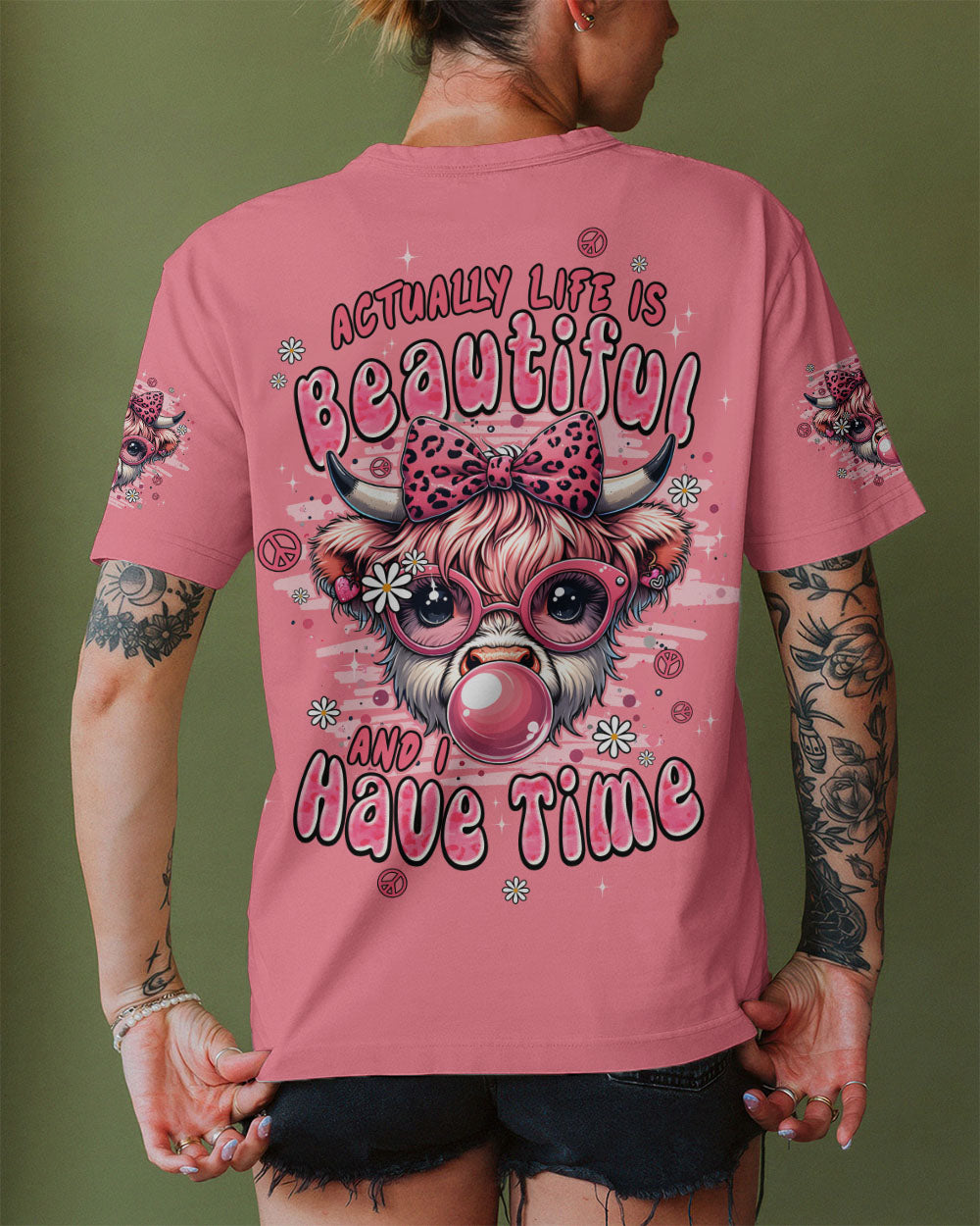 ACTUALLY LIFE IS BEAUTIFUL AND I HAVE TIME COW HIPPIE ALL OVER PRINT - TYPQ1107251