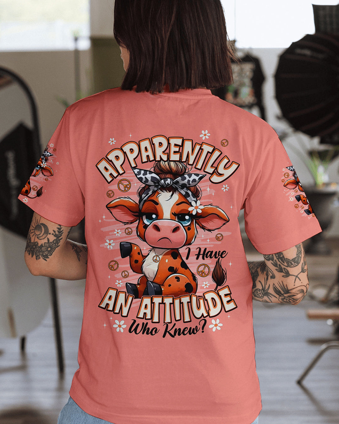 APPARENTLY I HAVE AN ATTITUDE WHO KNEW COW ALL OVER PRINT - TYPQ2212252