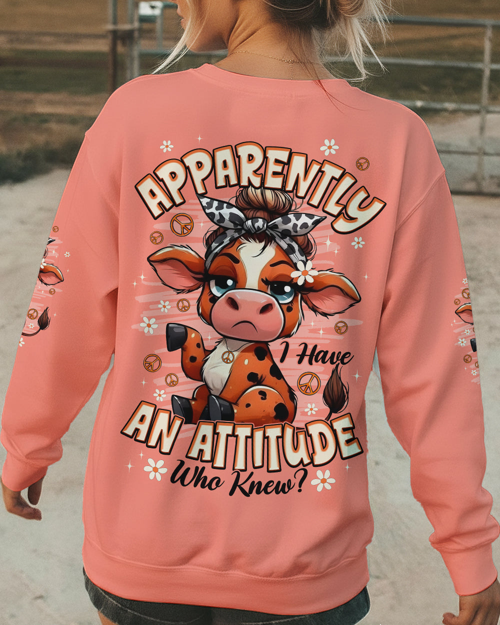 APPARENTLY I HAVE AN ATTITUDE WHO KNEW COW ALL OVER PRINT - TYPQ2212252