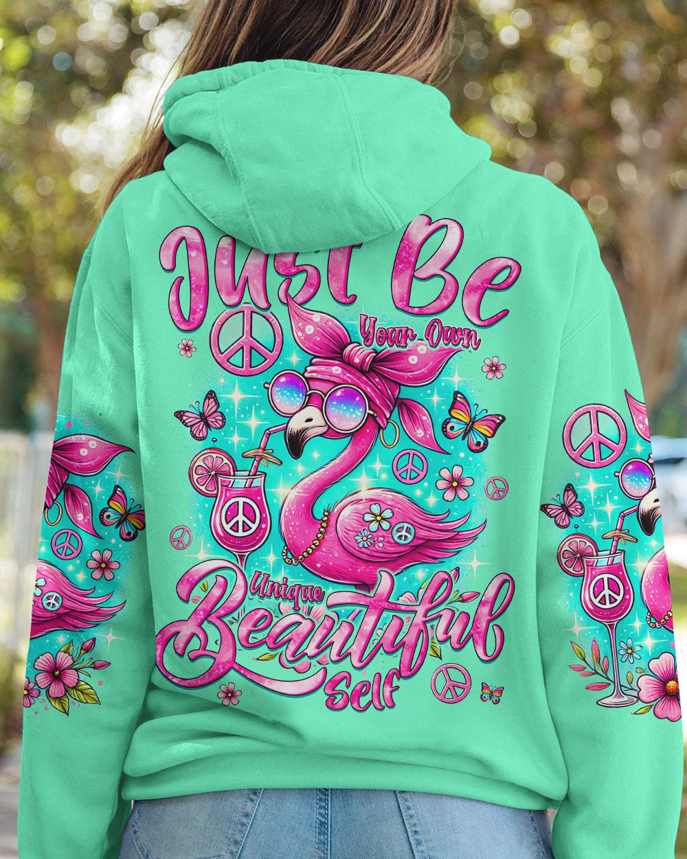 JUST BE YOUR OWN UNIQUE BEAUTIFUL SELF FLAMINGO ALL OVER PRINT - TYQY0107241