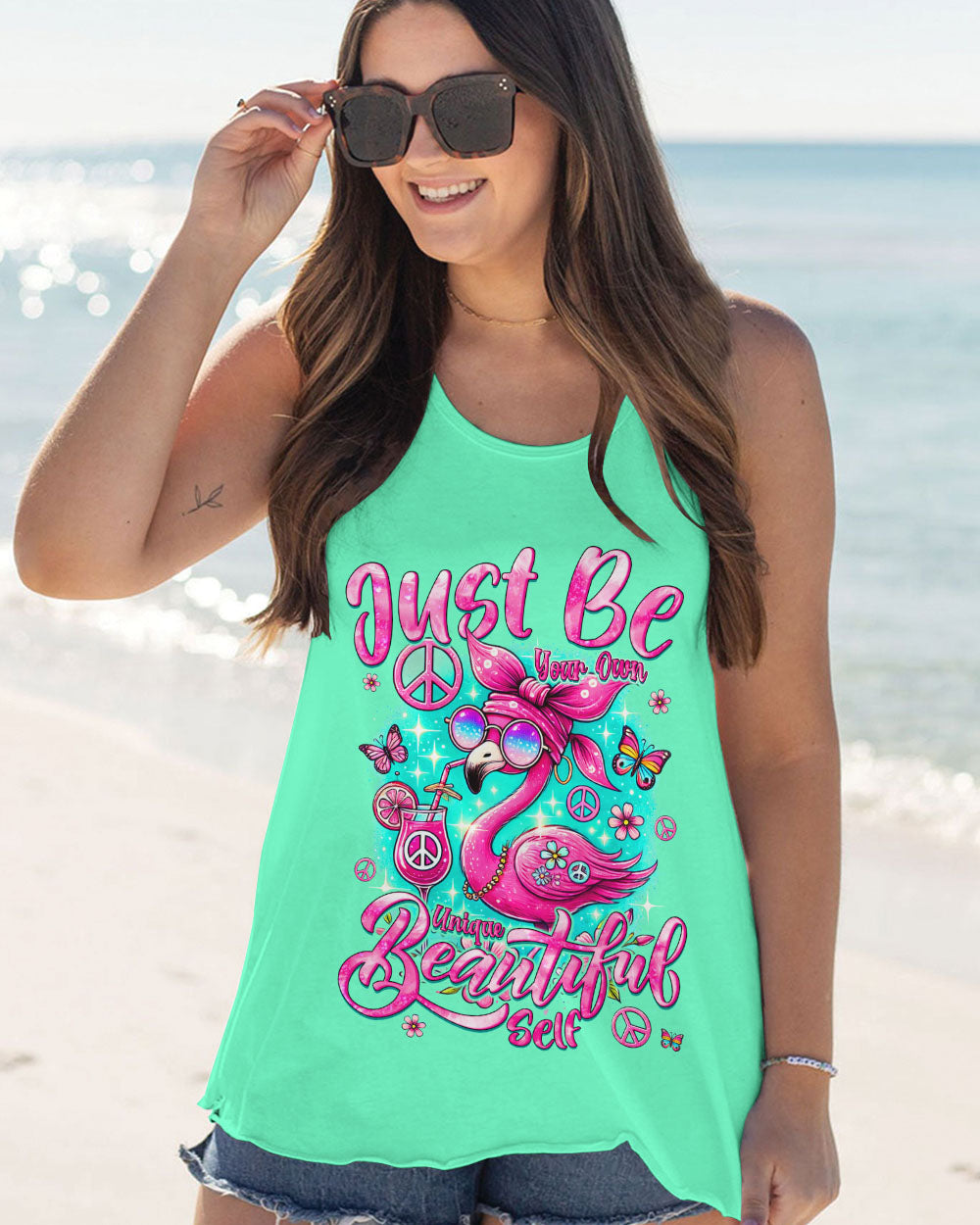 JUST BE YOUR OWN UNIQUE BEAUTIFUL SELF FLAMINGO ALL OVER PRINT - TYQY0107241