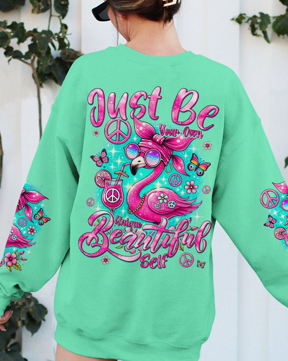 JUST BE YOUR OWN UNIQUE BEAUTIFUL SELF FLAMINGO ALL OVER PRINT - TYQY0107241