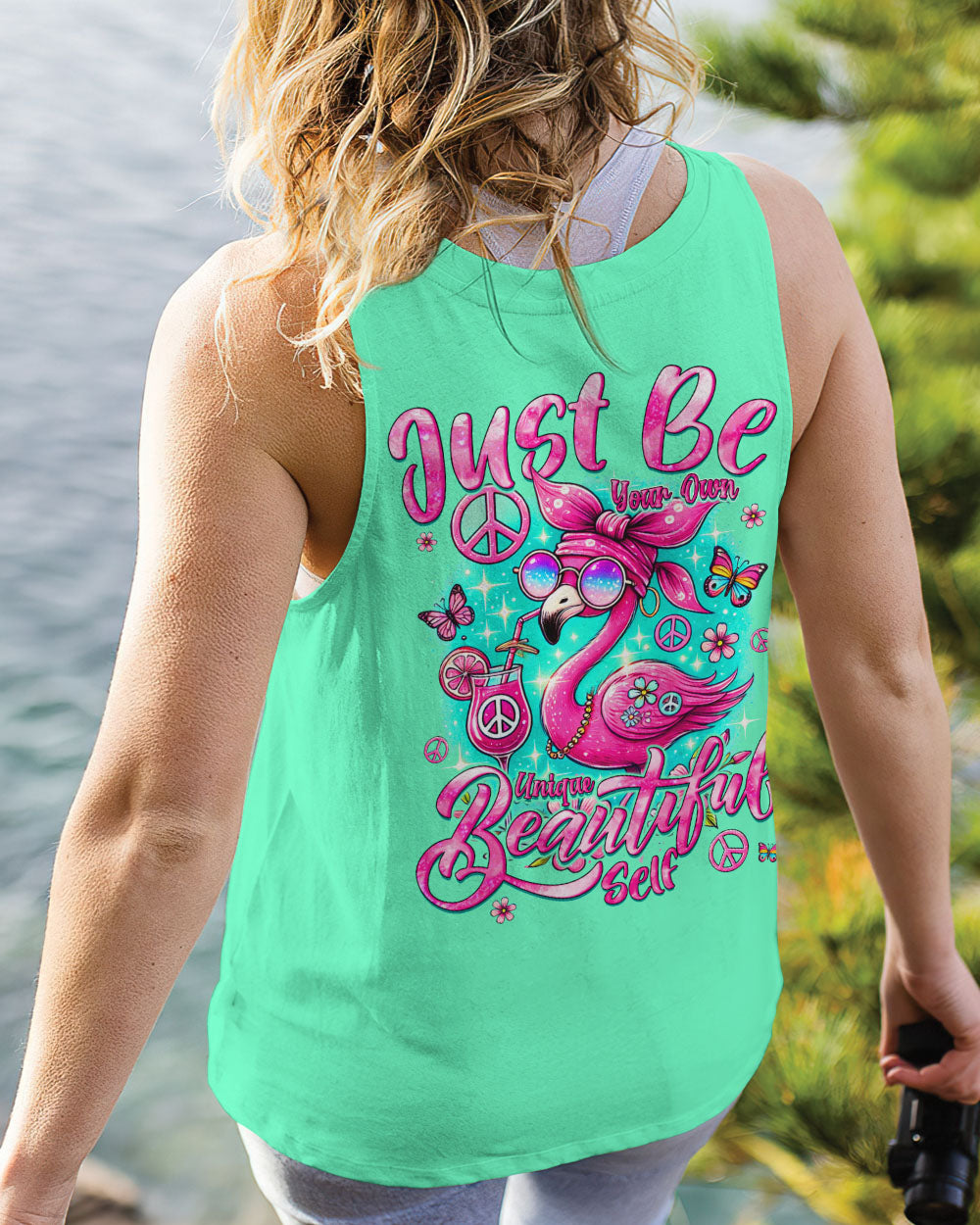 JUST BE YOUR OWN UNIQUE BEAUTIFUL SELF FLAMINGO ALL OVER PRINT - TYQY0107241