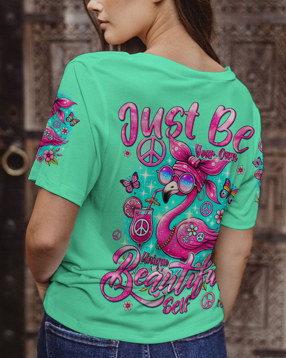 JUST BE YOUR OWN UNIQUE BEAUTIFUL SELF FLAMINGO ALL OVER PRINT - TYQY0107241